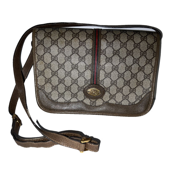 Gucci Vintage Brown GG Web Ophidia Supreme Classic Flap Crossbody Shoulder Bag - Picture 2 of 16